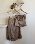 Vintage Y2K Mocha Silk Organza Set With 3D Floral Applique
