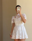 Vintage 70s Prairie Lace Micro Mini Bridal Dress