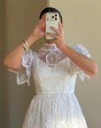 Vintage 70s Prairie Lace Micro Mini Bridal Dress