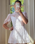 Vintage 70s Prairie Lace Micro Mini Bridal Dress
