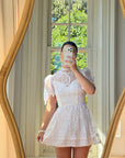 Vintage 70s Prairie Lace Micro Mini Bridal Dress