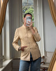 Vintage 90s Cream Leather Mandarin Collar Jacket
