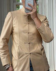 Vintage 90s Cream Leather Mandarin Collar Jacket