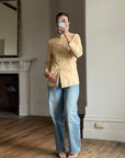 Vintage 90s Cream Leather Mandarin Collar Jacket