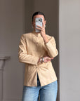 Vintage 90s Cream Leather Mandarin Collar Jacket