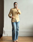 Vintage 90s Cream Leather Mandarin Collar Jacket