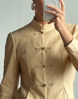 Vintage 90s Cream Leather Mandarin Collar Jacket