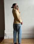 Vintage 90s Cream Leather Mandarin Collar Jacket