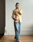 Vintage 90s Cream Leather Mandarin Collar Jacket