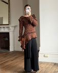 Vintage 90s Chunky Knit Fairy Top with Flowers Rust
