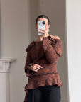 Vintage 90s Chunky Knit Fairy Top with Flowers Rust