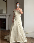 Vintage 90s Italian Embroidered Off Shoulder Two-Piece Bridal Set Fawn