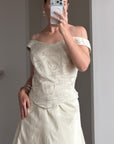 Vintage 90s Italian Embroidered Off Shoulder Two-Piece Bridal Set Fawn