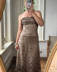 Vintage Y2K Mocha Silk Organza Set With 3D Floral Applique