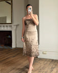 Vintage Y2K Mocha Silk Organza Set With 3D Floral Applique
