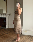 Vintage Y2K Mocha Silk Organza Set With 3D Floral Applique
