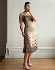 Vintage Y2K Mocha Silk Organza Set With 3D Floral Applique