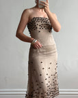 Vintage Y2K Mocha Silk Organza Set With 3D Floral Applique