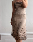 Vintage Y2K Mocha Silk Organza Set With 3D Floral Applique
