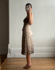 Vintage Y2K Mocha Silk Organza Set With 3D Floral Applique