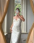 Vintage 90s Italian Crystal and Rhinestone Silk Backless Wedding Gown