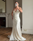Vintage 90s Italian Crystal and Rhinestone Silk Backless Wedding Gown