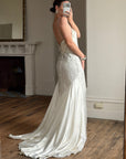 Vintage 90s Italian Crystal and Rhinestone Silk Backless Wedding Gown
