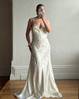 Vintage 90s Italian Crystal and Rhinestone Silk Backless Wedding Gown