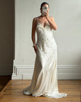 Vintage 90s Italian Crystal and Rhinestone Silk Backless Wedding Gown