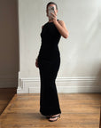 Vintage 90s Velvet Open Back Minimalist Maxi Dress