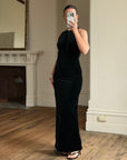 Vintage 90s Velvet Open Back Minimalist Maxi Dress