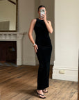 Vintage 90s Velvet Open Back Minimalist Maxi Dress
