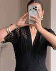Vintage 40s Guipure Lace Short Sleeved Gown Noir
