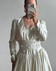 Vintage 90s Australian Made Satin Rosette Basque Waist Ballgown