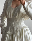 Vintage 90s Australian Made Satin Rosette Basque Waist Ballgown