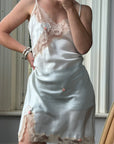 Vintage Y2K Victorias Secret Ivory Satin Champagne Lace & Pink Rosettes Mini Slip Dress