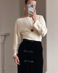 Vintage 80s Valentino Frog Closure Velvet Pencil Wrap Skirt Noir