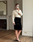 Vintage 80s Valentino Frog Closure Velvet Pencil Wrap Skirt Noir