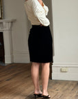 Vintage 80s Valentino Frog Closure Velvet Pencil Wrap Skirt Noir