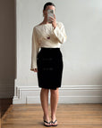 Vintage 80s Valentino Frog Closure Velvet Pencil Wrap Skirt Noir