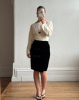 Vintage 80s Valentino Frog Closure Velvet Pencil Wrap Skirt Noir