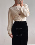 Vintage 80s Valentino Frog Closure Velvet Pencil Wrap Skirt Noir