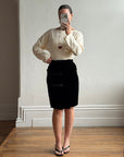 Vintage 80s Valentino Frog Closure Velvet Pencil Wrap Skirt Noir