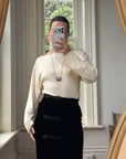 Vintage 80s Valentino Frog Closure Velvet Pencil Wrap Skirt Noir