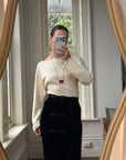 Vintage 80s Valentino Frog Closure Velvet Pencil Wrap Skirt Noir