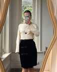 Vintage 80s Valentino Frog Closure Velvet Pencil Wrap Skirt Noir