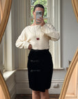 Vintage 80s Valentino Frog Closure Velvet Pencil Wrap Skirt Noir