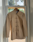 Vintage 90s Cream Leather Mandarin Collar Jacket