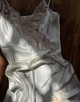 Vintage Y2K Victorias Secret Ivory Satin Champagne Lace & Pink Rosettes Mini Slip Dress