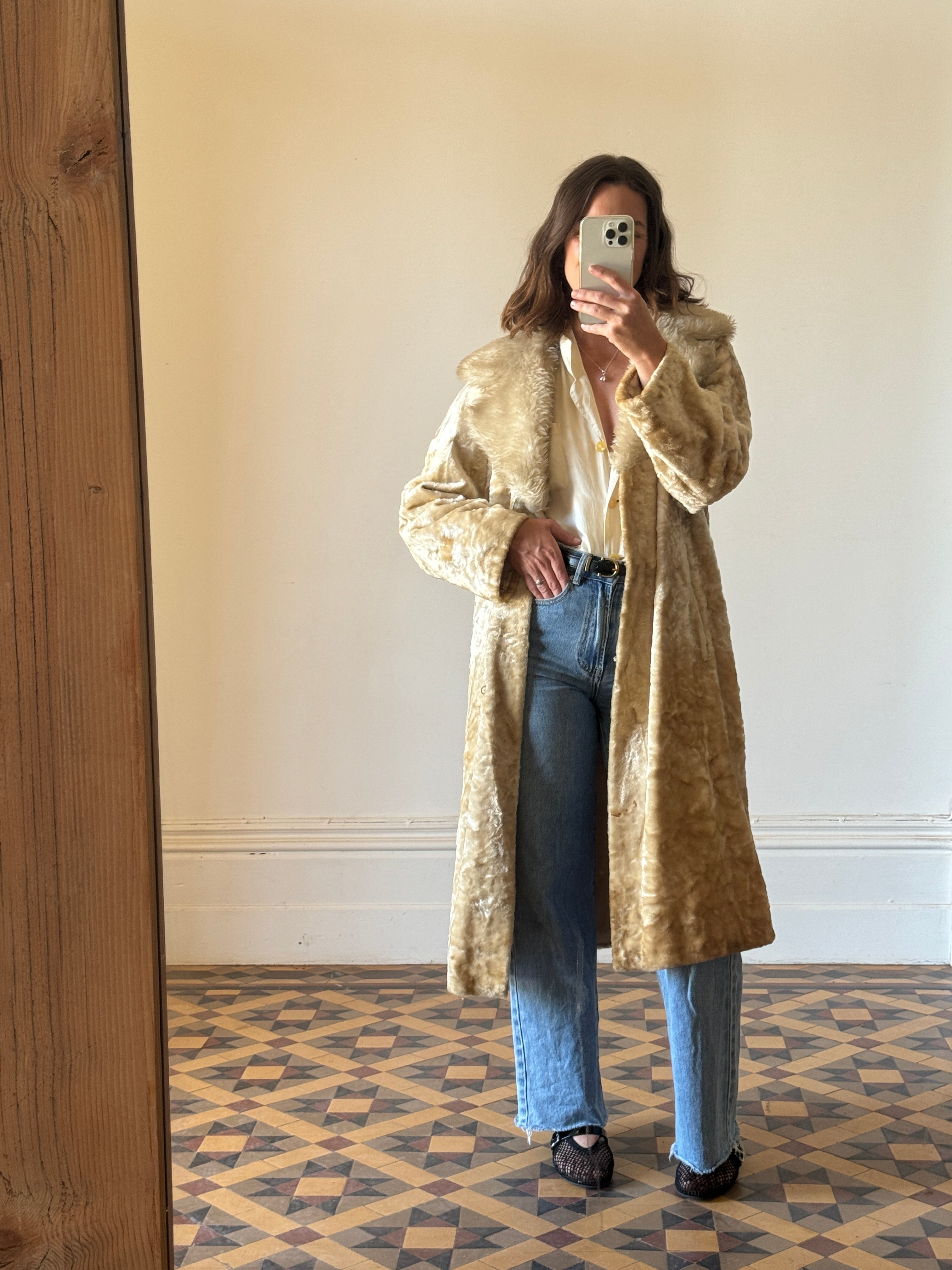 Vintage Faux Shearling Penny Lane Coat Biscuit